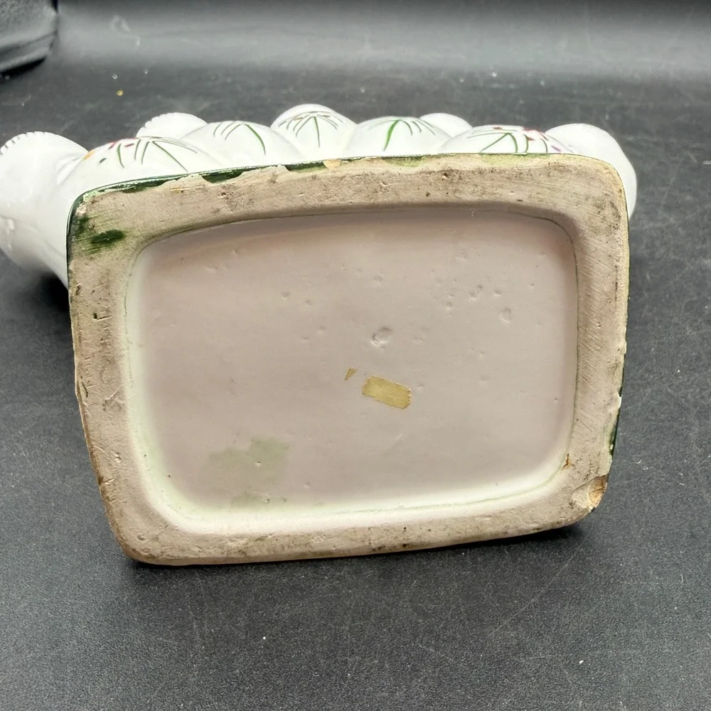 Vintage Ceramic Tulip 5 Finger‎ Vase Hand Painted Floral White Green Portugal